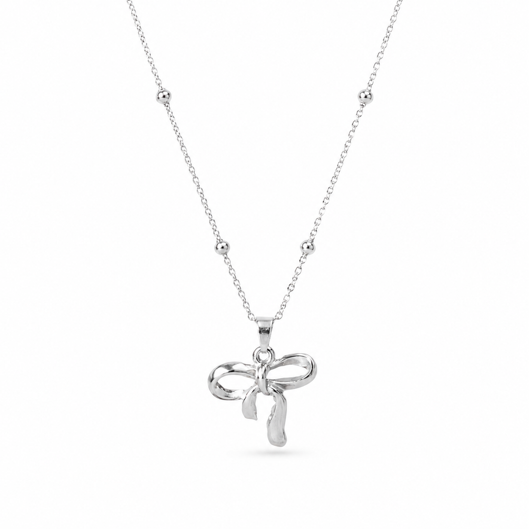 Ribbon Charm Silver Necklace