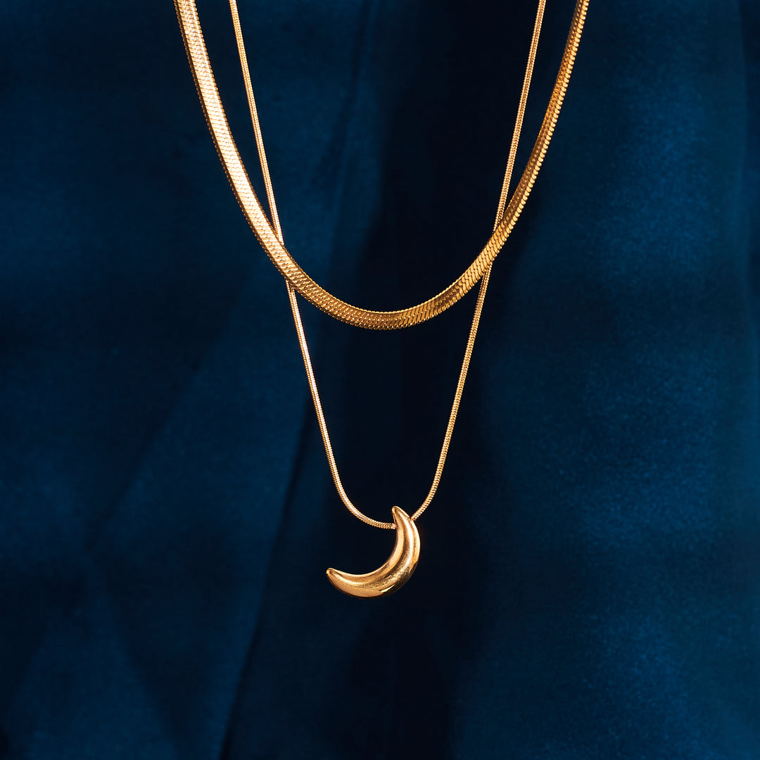 Half Moon Halo Gold Necklace