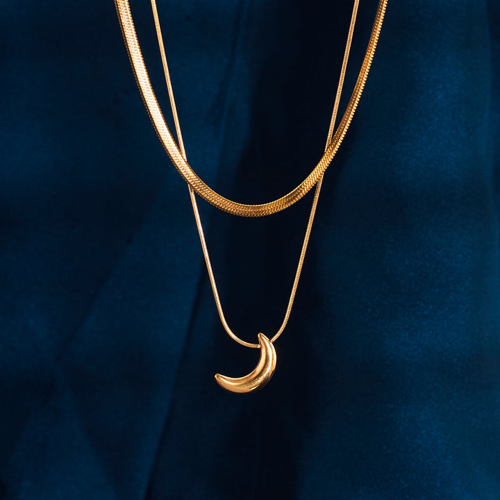 Half Moon Halo Gold Necklace