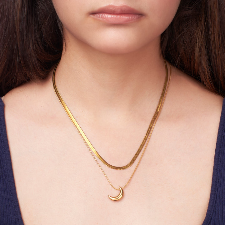 Half Moon Halo Gold Necklace