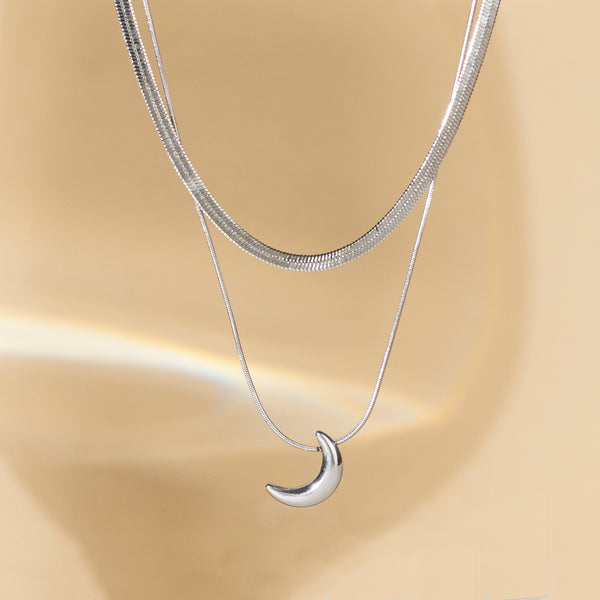 Half Moon Halo Silver Necklace