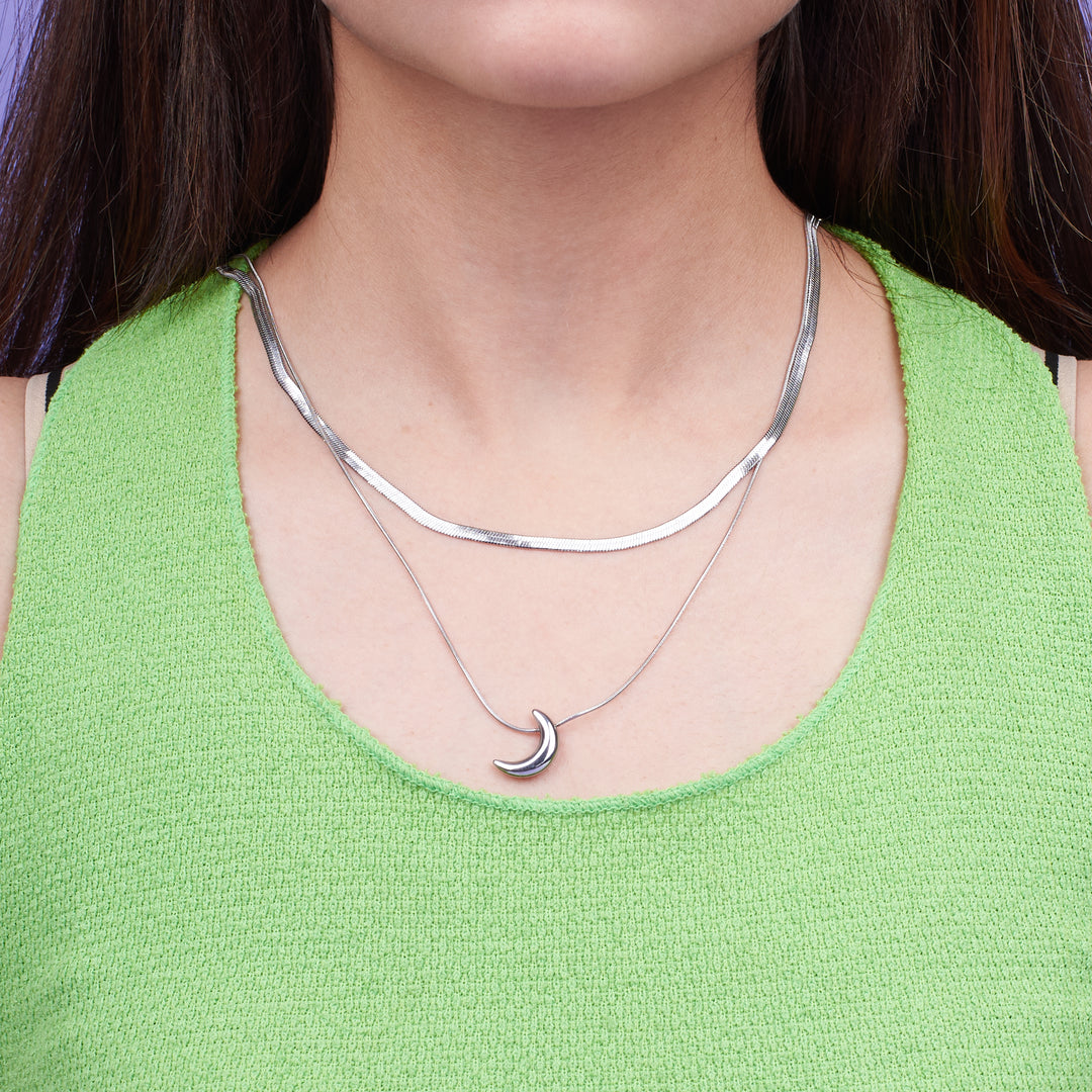 Half Moon Halo Silver Necklace