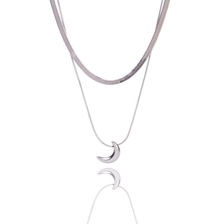 Half Moon Halo Silver Necklace