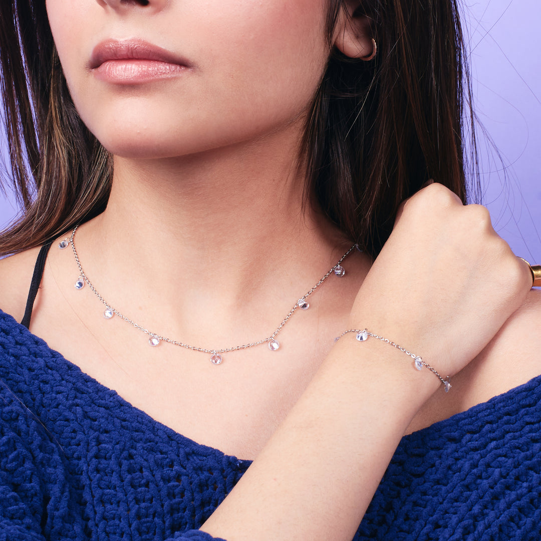 Tessellated Silver Beauty Stone Necklace & Bracelet Set