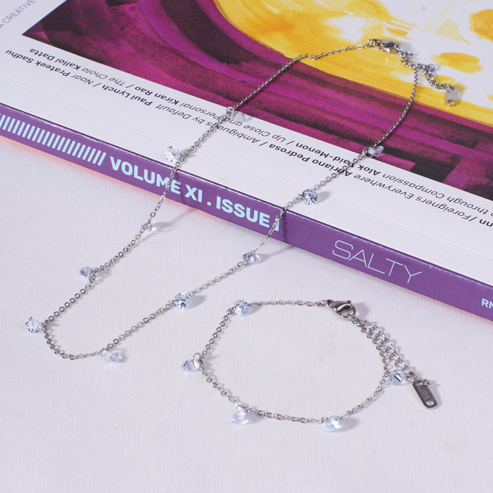 Tessellated Silver Beauty Stone Necklace & Bracelet Set