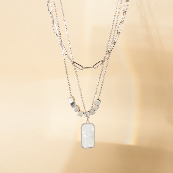 White Marble Silver Necklace