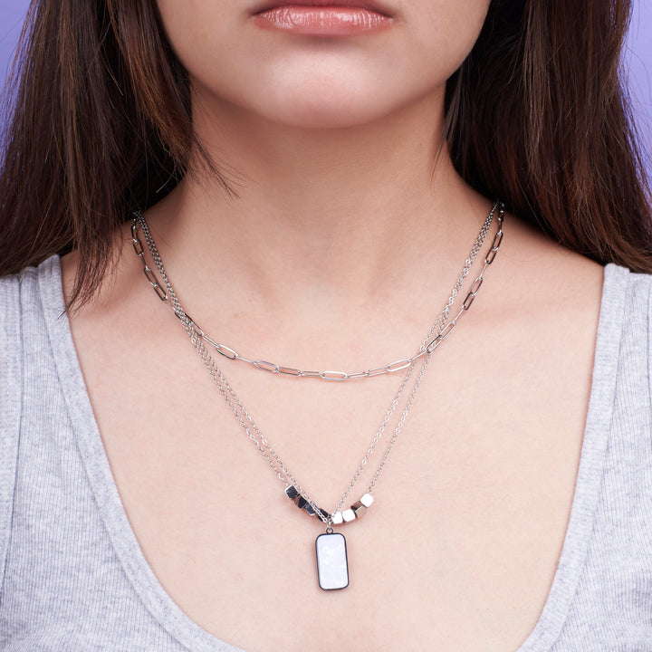 White Marble Silver Necklace - Salty Accessories