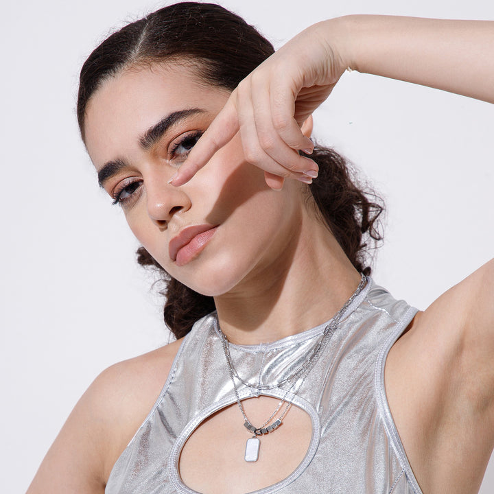 White Marble Silver Necklace