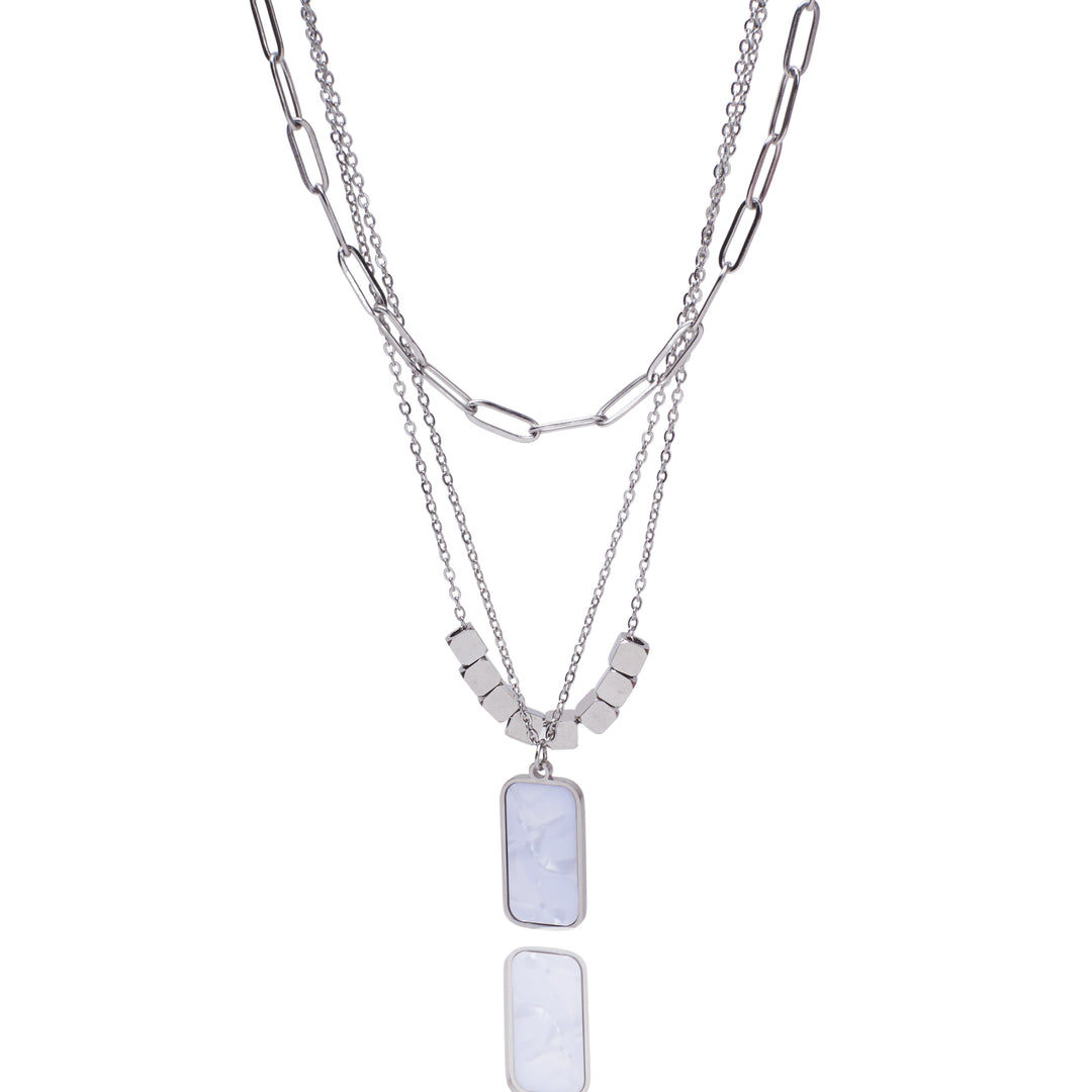 White Marble Silver Necklace - Salty Accessories