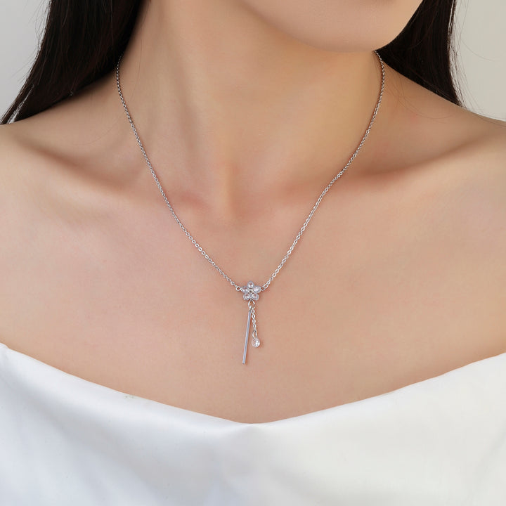 Silver Floral Tassel Necklace