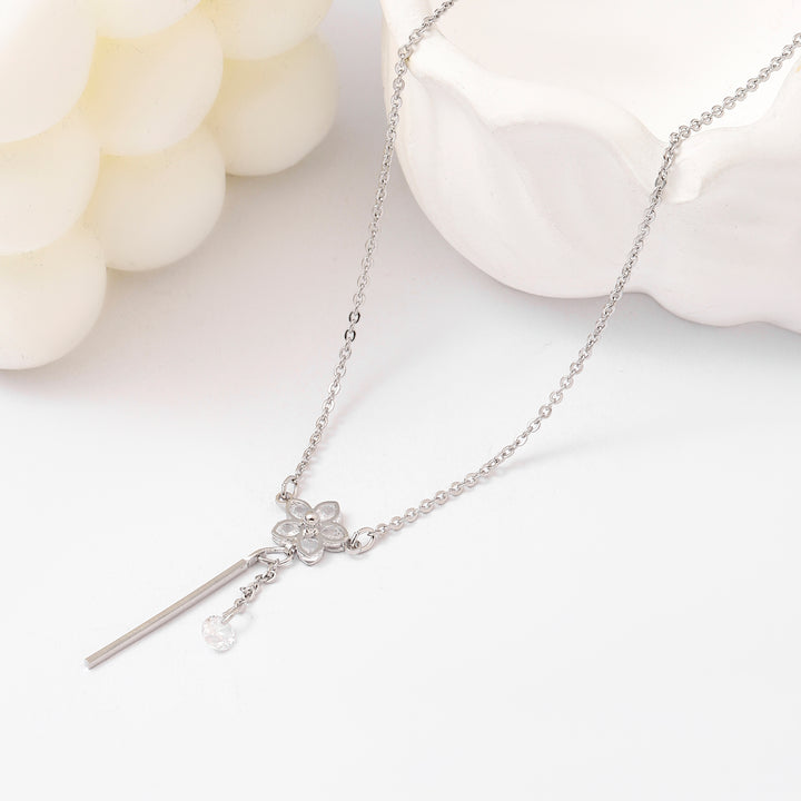 Silver Floral Tassel Necklace