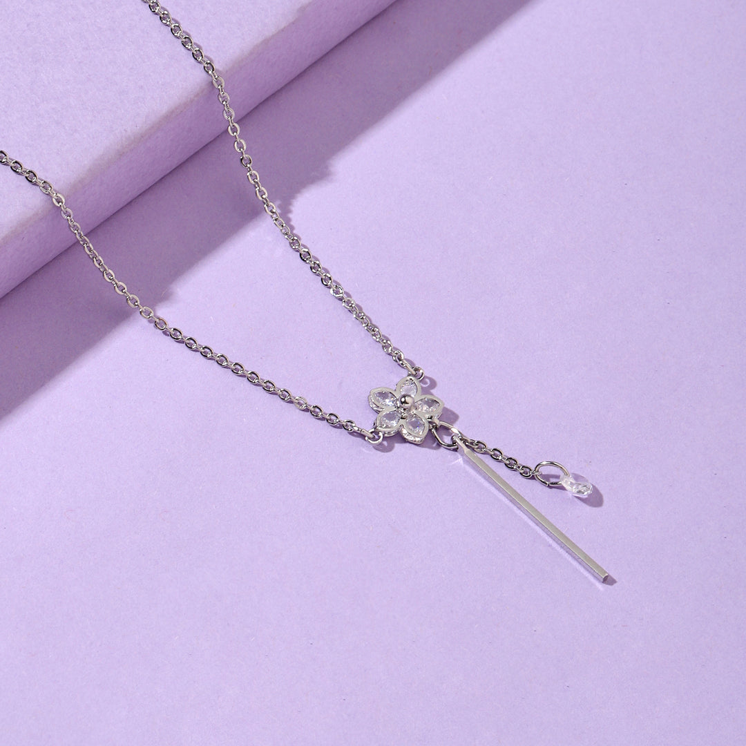 Silver Floral Tassel Necklace