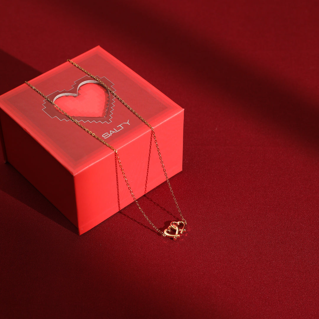 Linked Hearts Necklace With Valentine Box - Salty Accessories