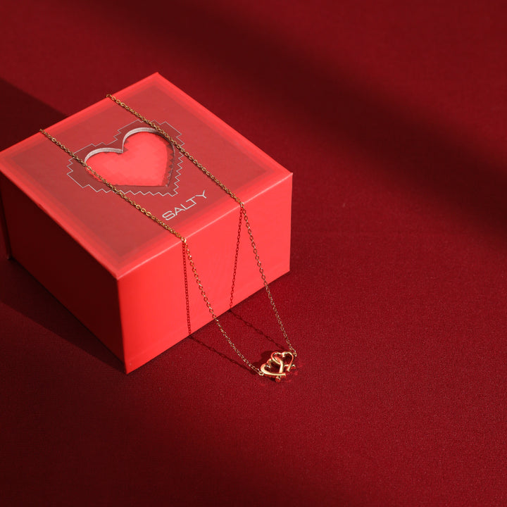 Linked Hearts Necklace With Valentine Box - Salty Accessories