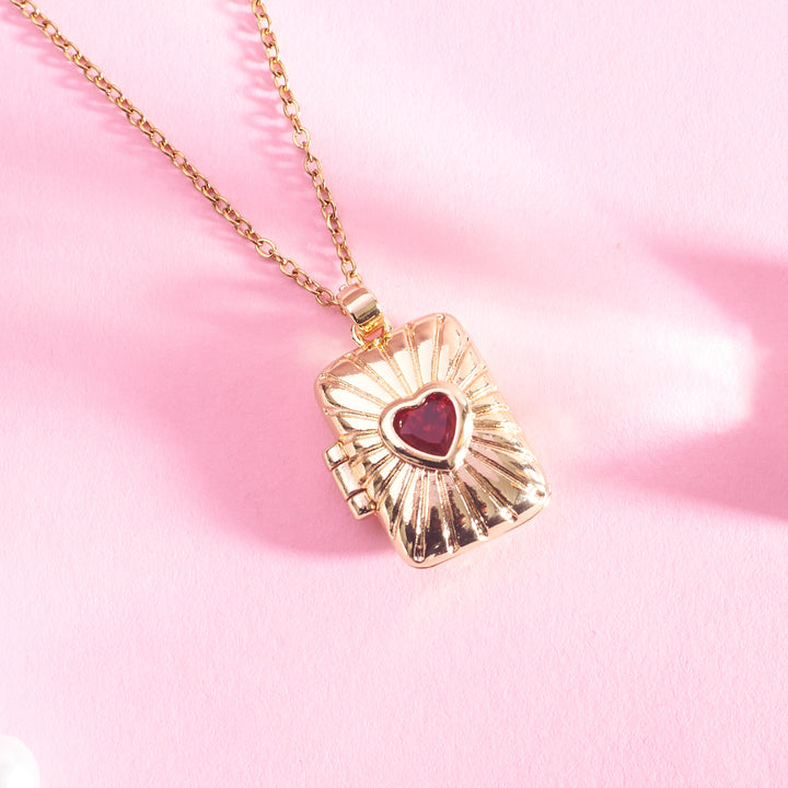 Sunburst Red Heart Locket Necklace