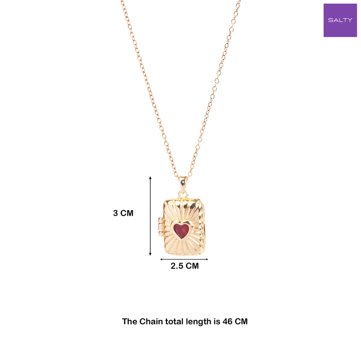 Sunburst Red Heart Locket Necklace