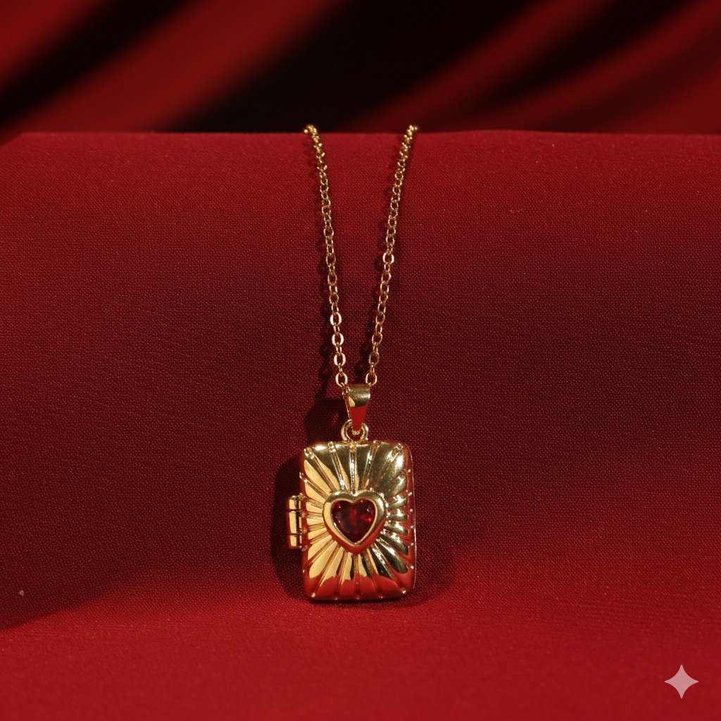 Sunburst Red Heart Locket Necklace - Salty Accessories