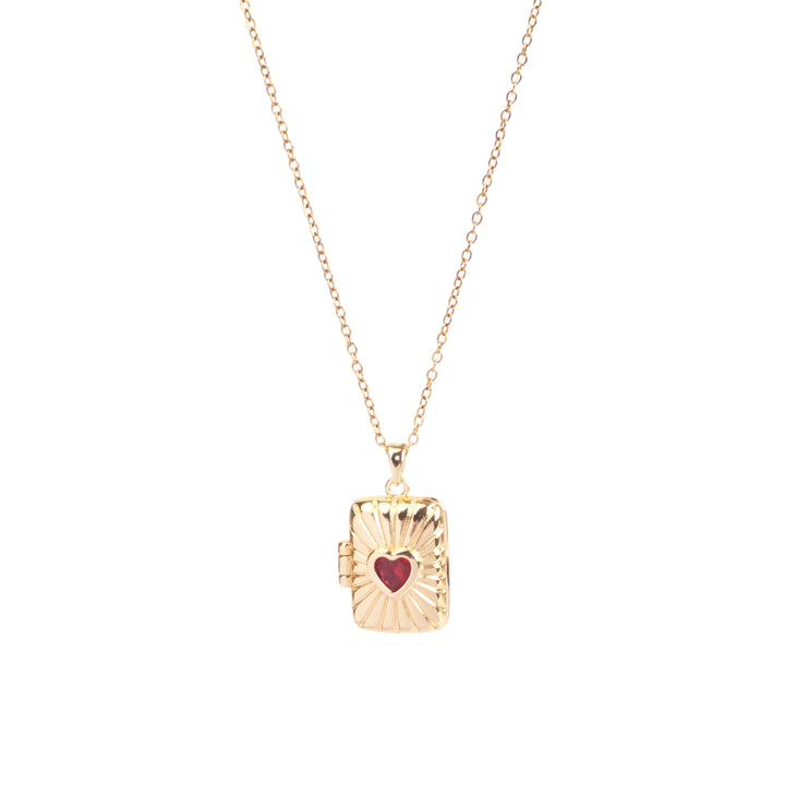 Sunburst Red Heart Locket Necklace