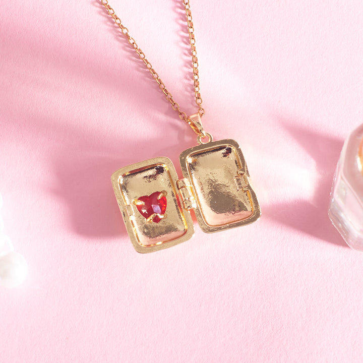 Sunburst Red Heart Locket Necklace
