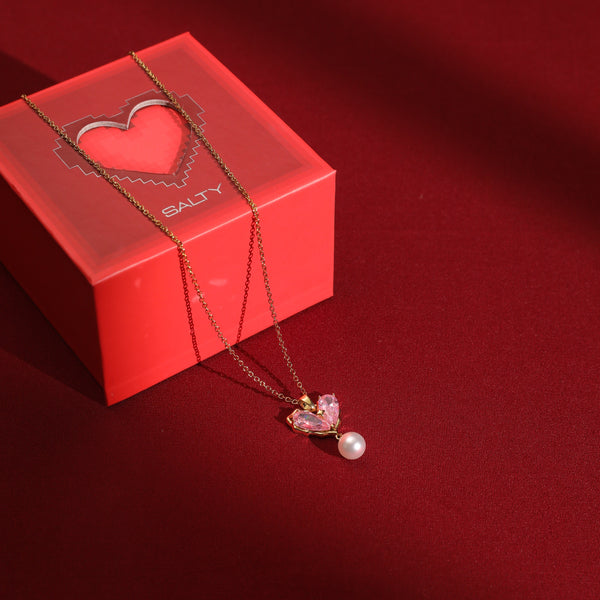 Heart of Pearl Necklace-Pink With Valentine Box
