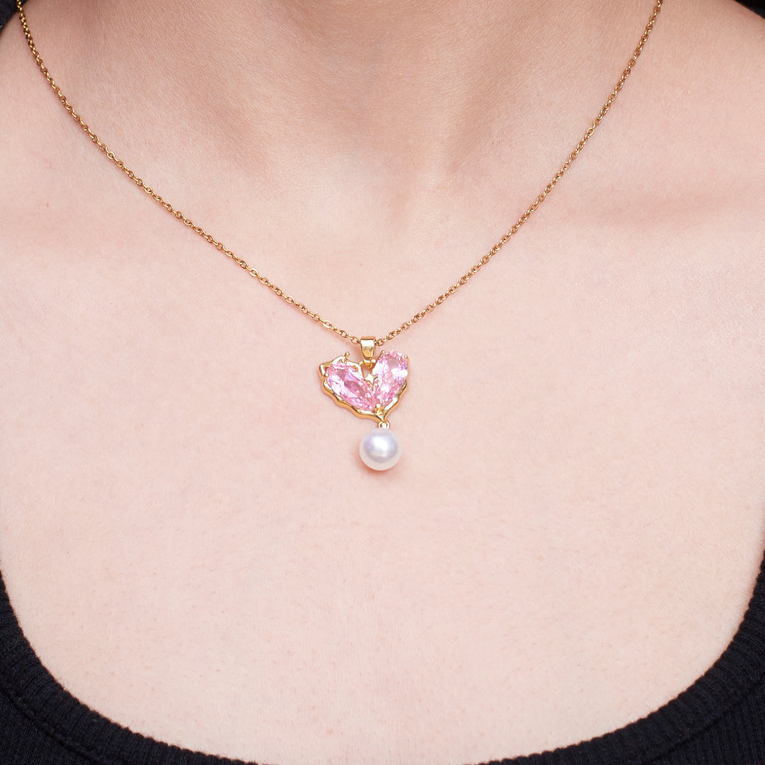 Heart of Pearl Necklace-Pink