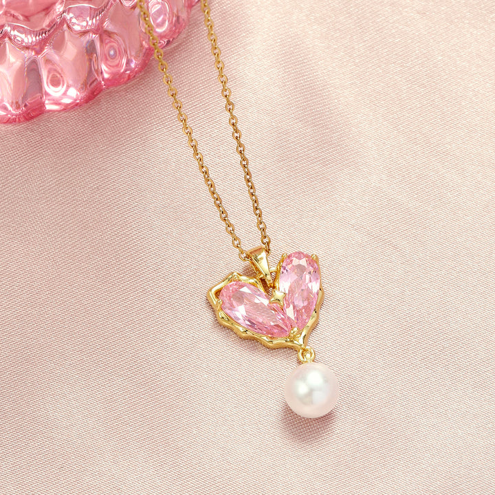 Heart of Pearl Necklace-Pink