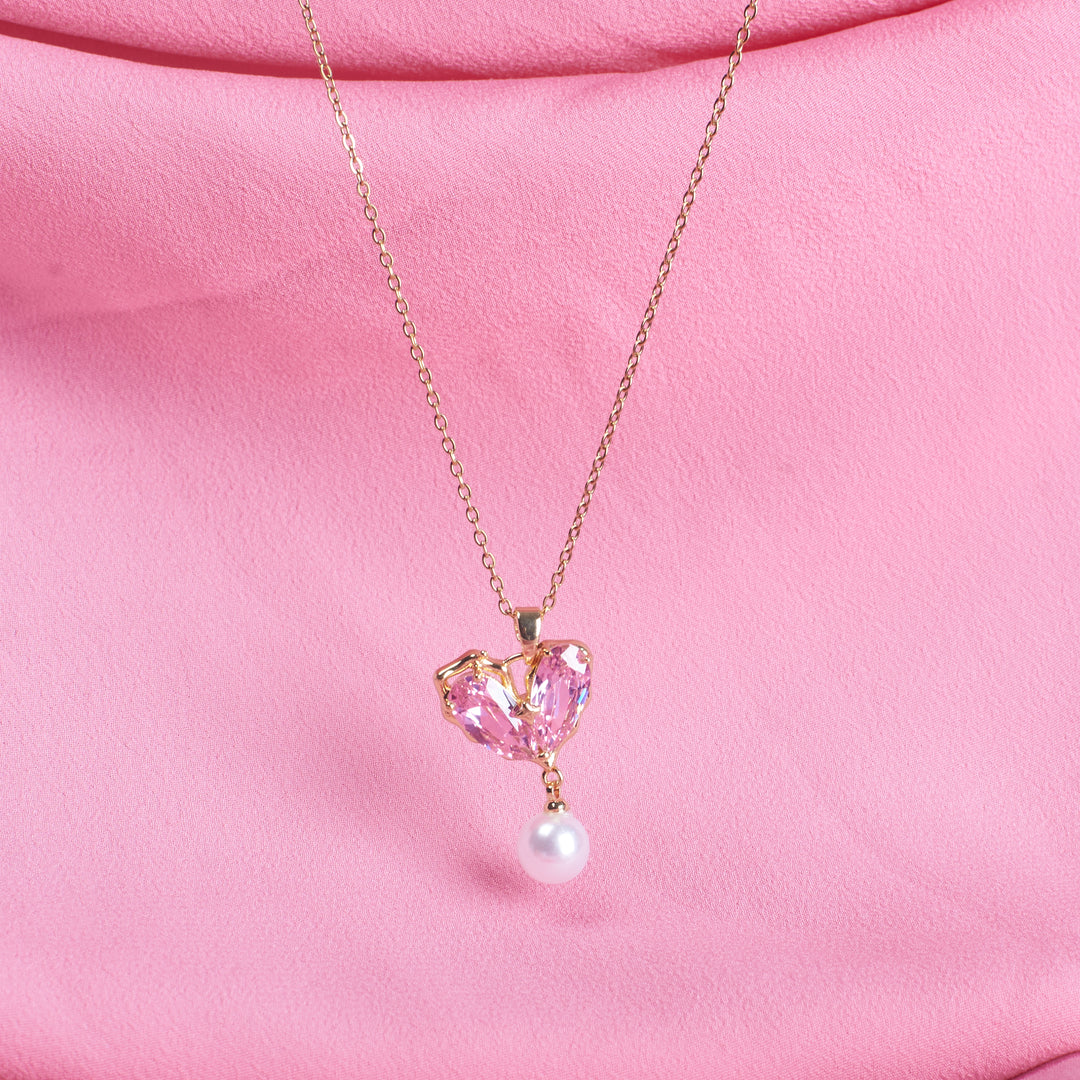 Heart of Pearl Necklace-Pink