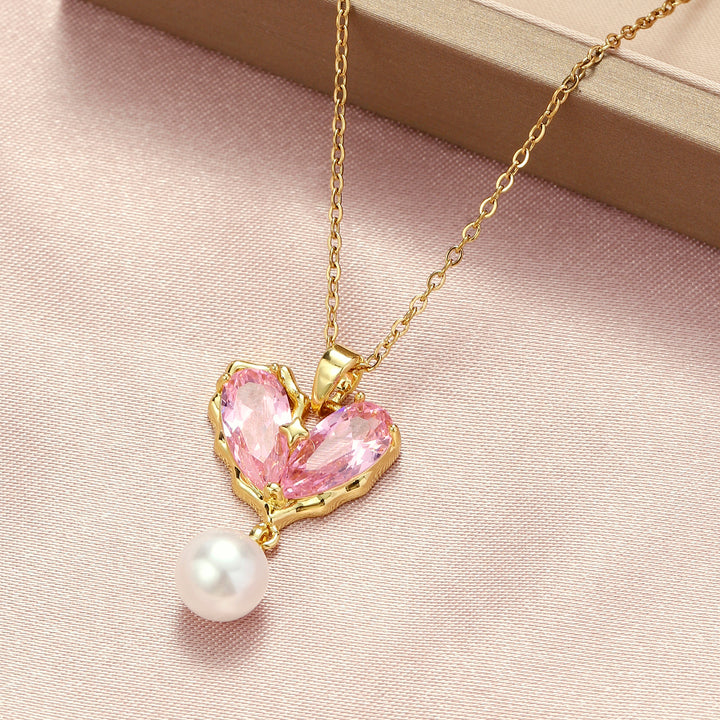 Heart of Pearl Necklace-Pink