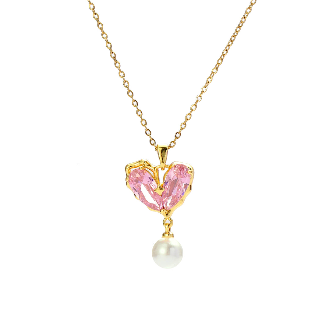 Heart of Pearl Necklace-Pink