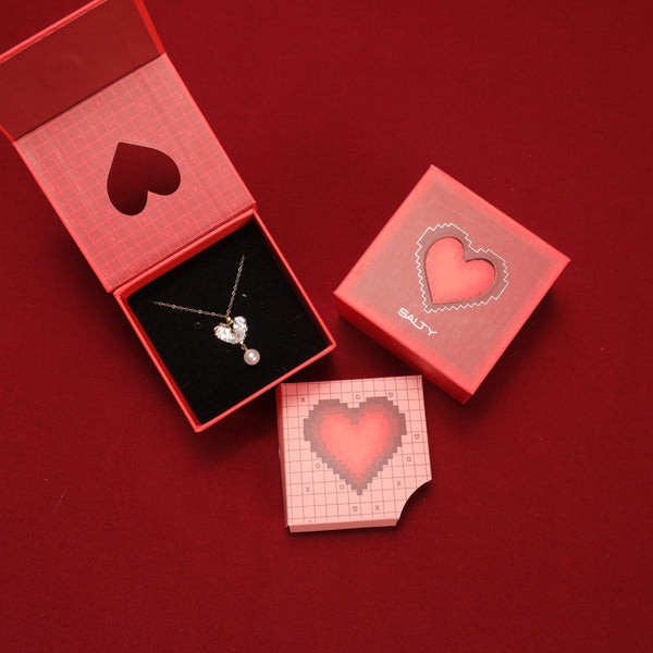 Charming Stone Heart Pearl Necklace With Valentine Box