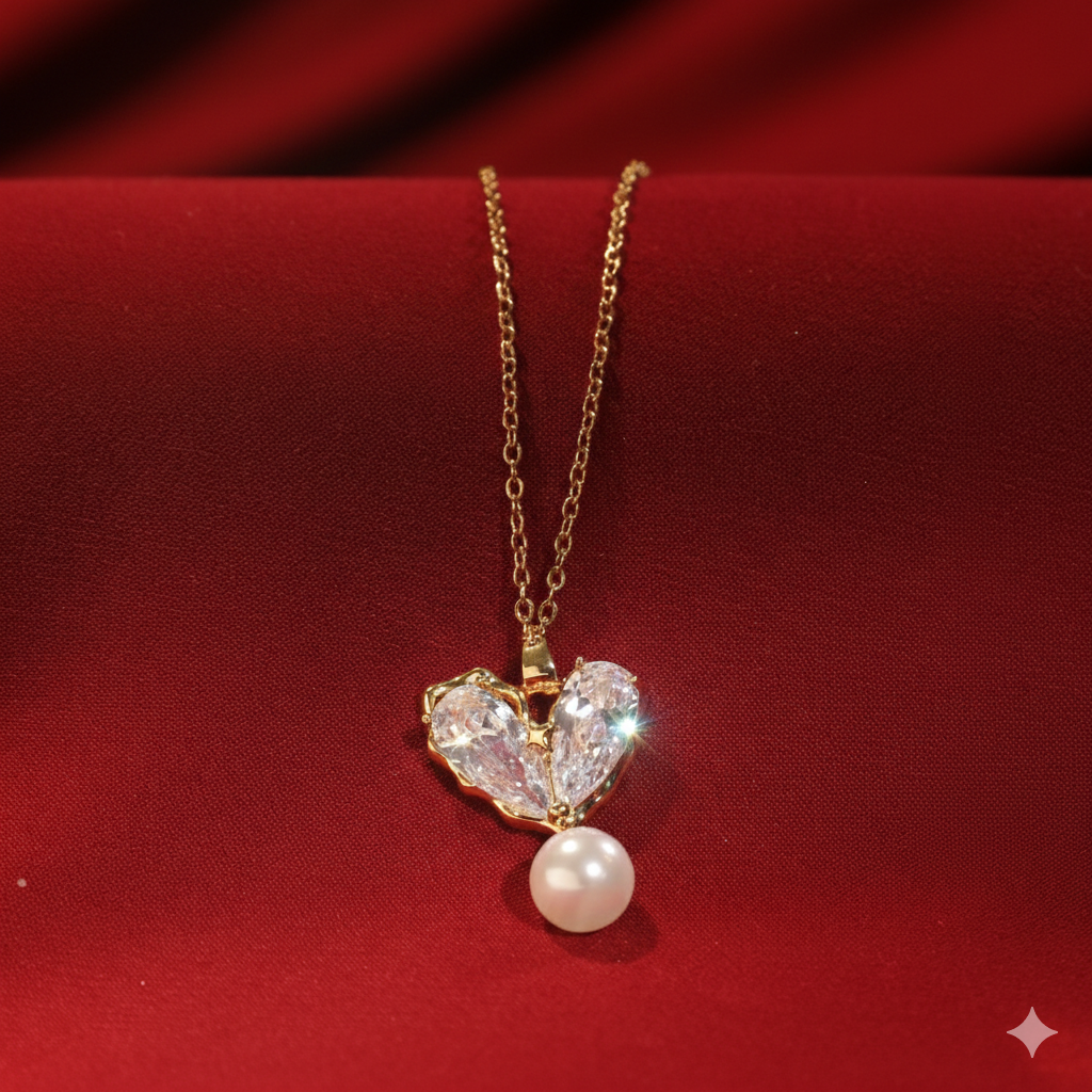 Charming Stone Heart Pearl Necklace
