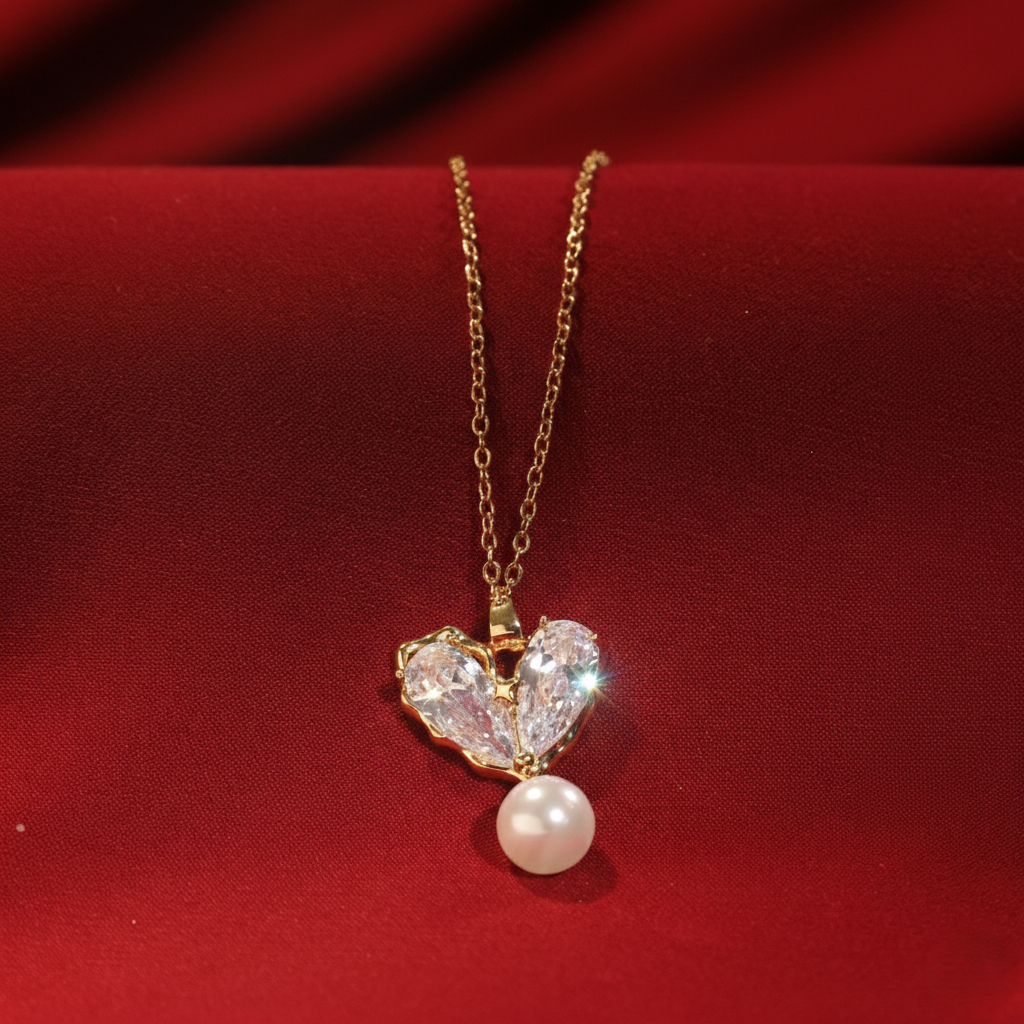 Charming Stone Heart Pearl Necklace
