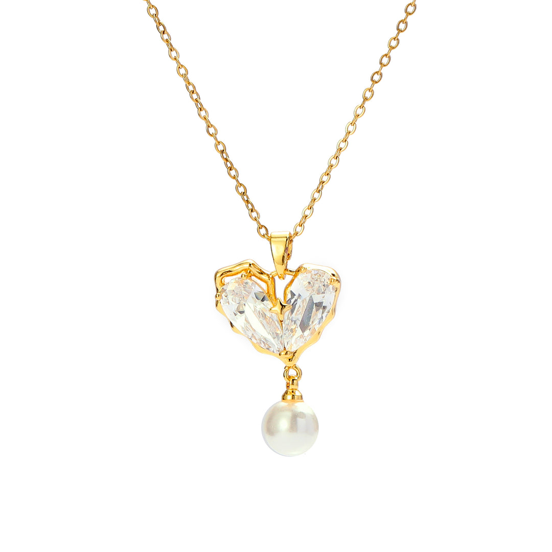 Charming Stone Heart Pearl Necklace