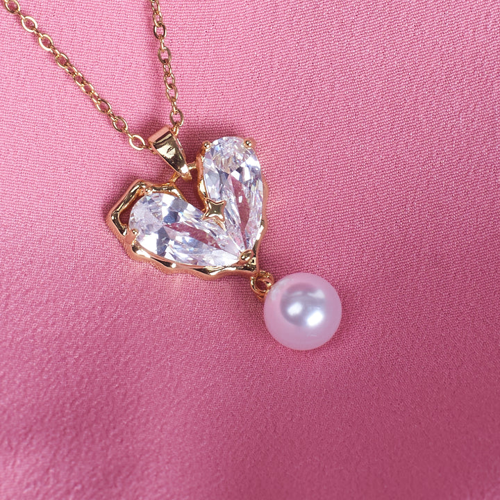 Charming Stone Heart Pearl Necklace