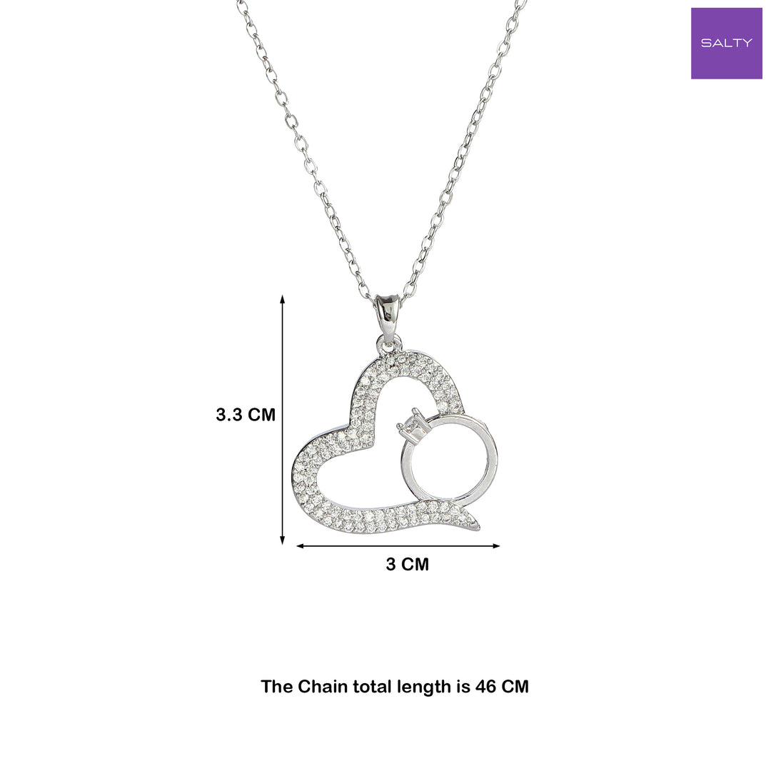 Graceful Heart with Ring Necklace - Silver
