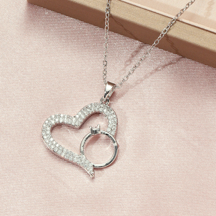 Graceful Heart with Ring Necklace - Silver