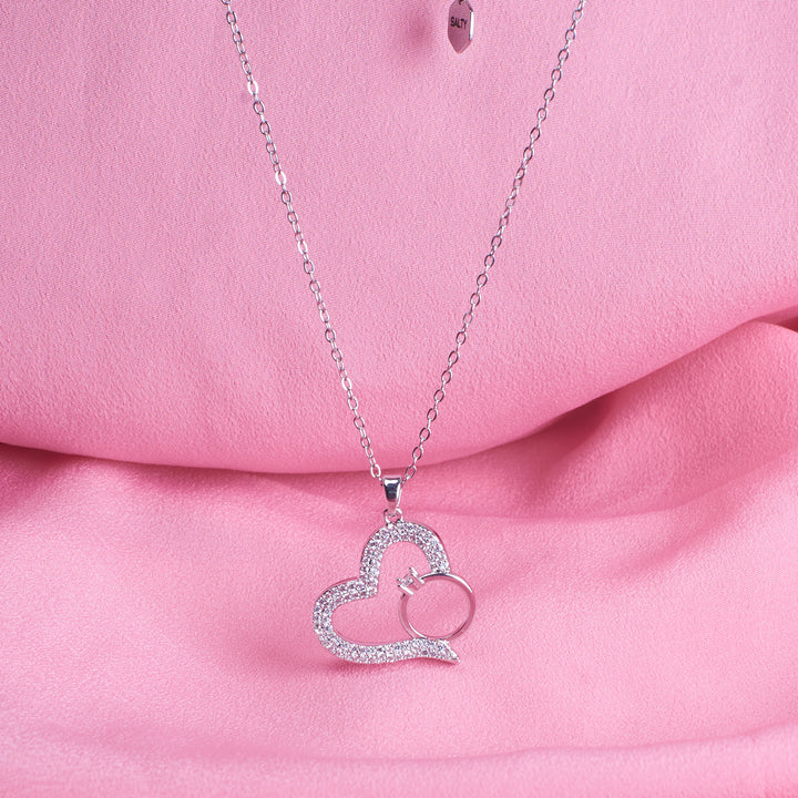 Graceful Heart with Ring Necklace - Silver