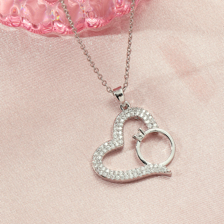 Graceful Heart with Ring Necklace - Silver