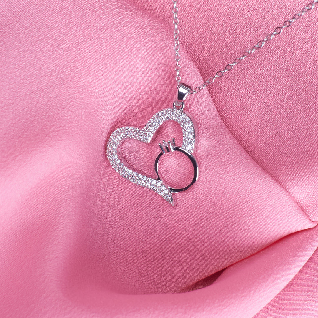 Graceful Heart with Ring Necklace - Silver