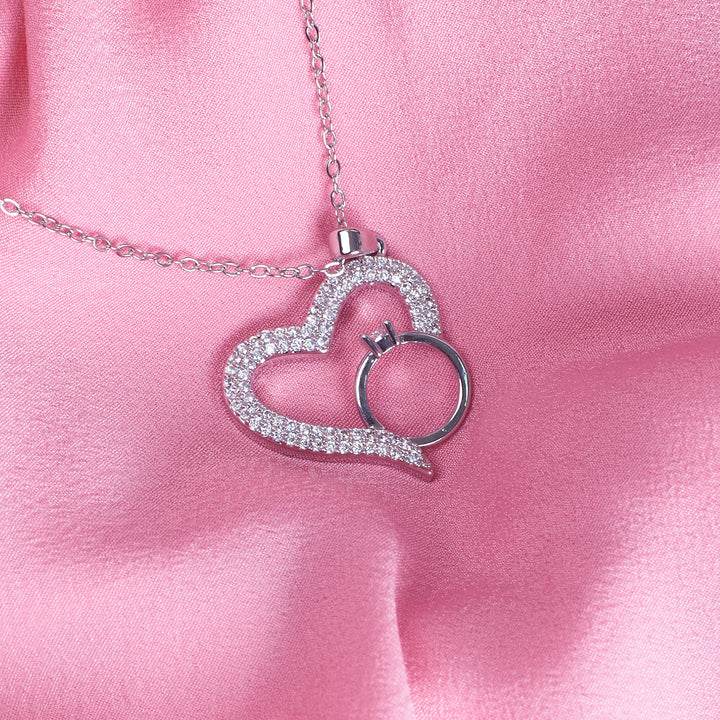 Graceful Heart with Ring Necklace - Silver