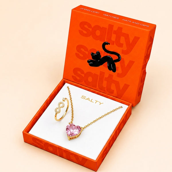 Infinity Mother's Love Golden Crystal Necklace and Ring set for Mother.