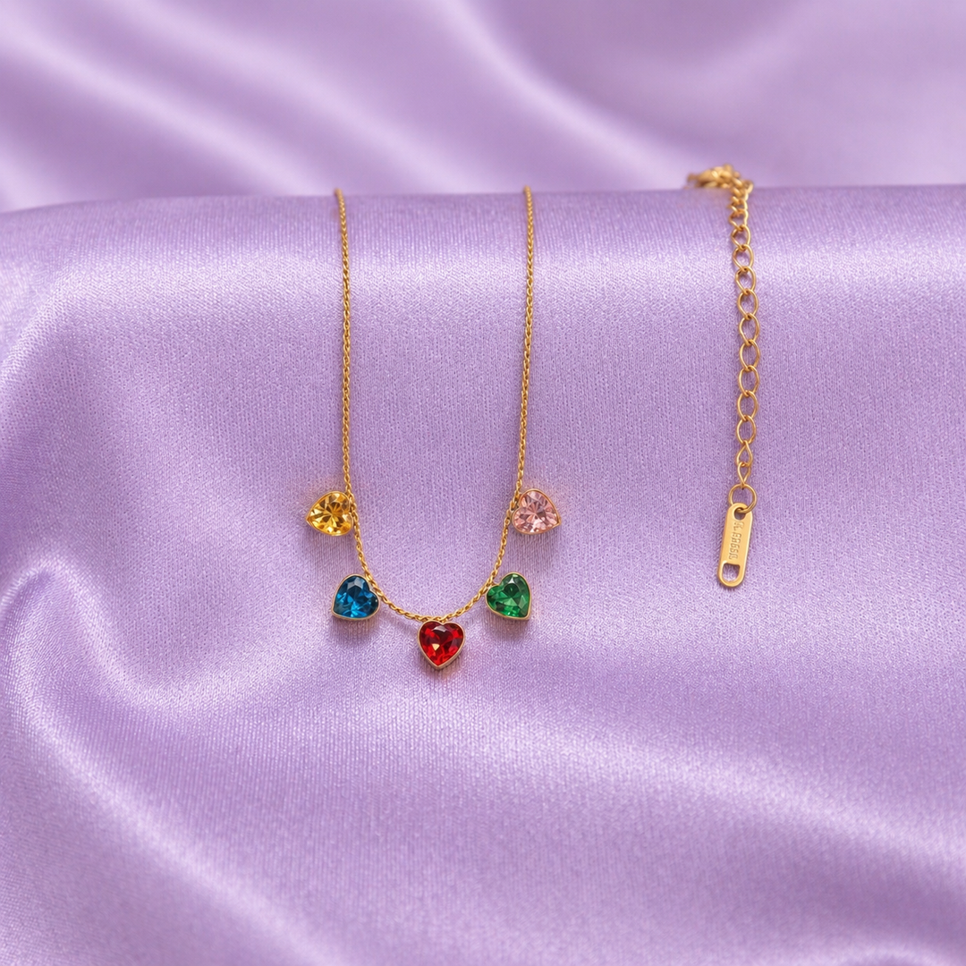 Multicolor Heart Drop Necklace