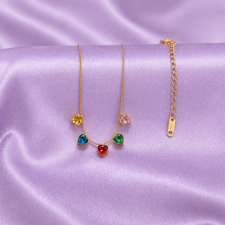 Multicolor Heart Drop Necklace
