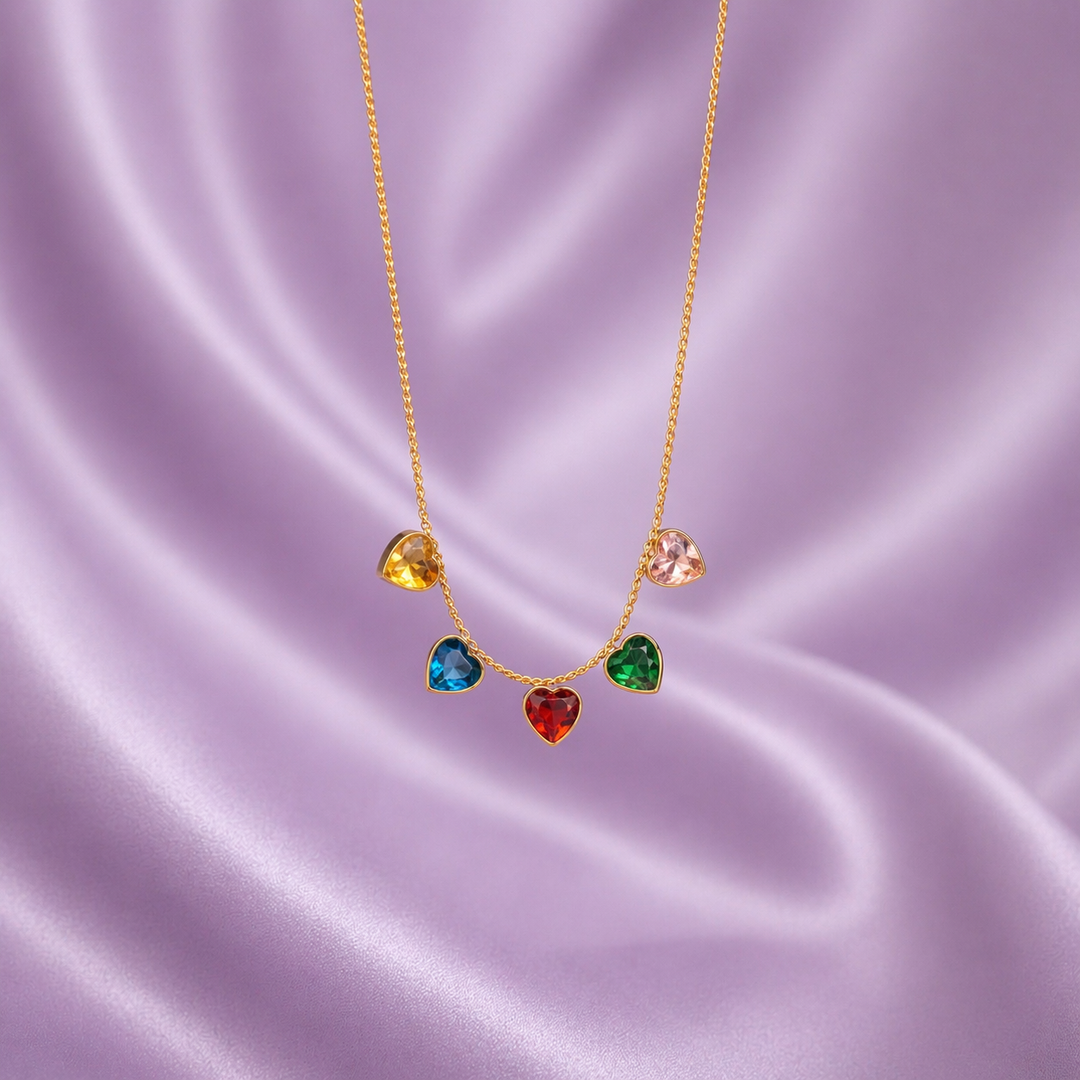 Multicolor Heart Drop Necklace