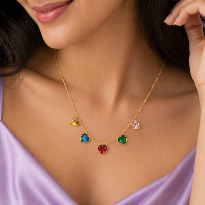 Multicolor Heart Drop Necklace