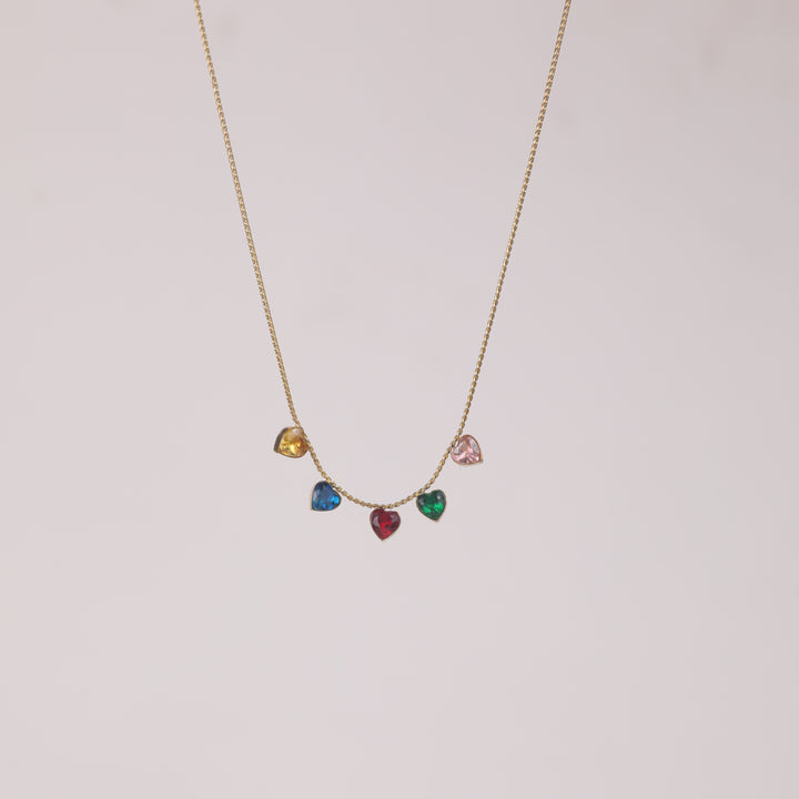 Multicolor Heart Drop Necklace