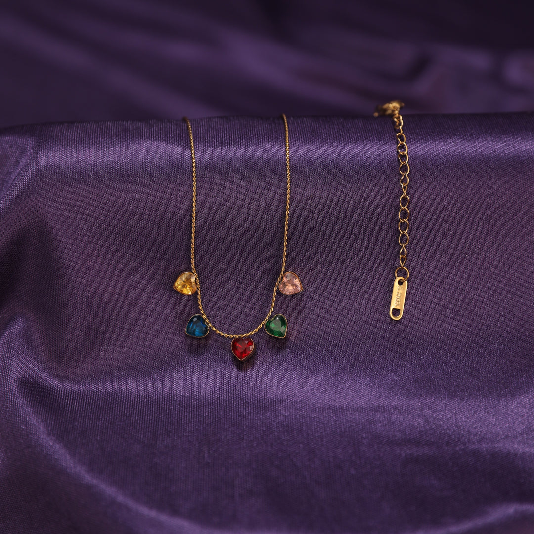 Multicolor Heart Drop Necklace