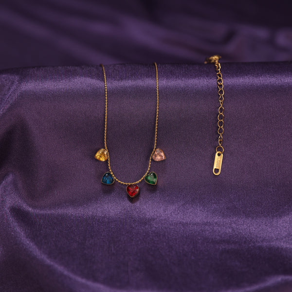 Multicolor Heart Drop Necklace