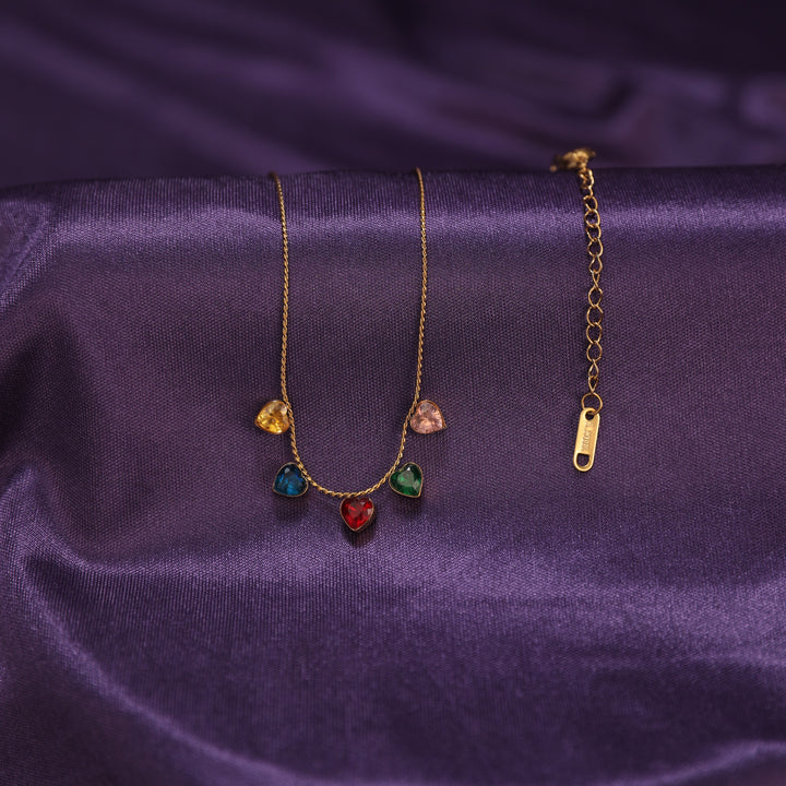 Multicolor Heart Drop Necklace
