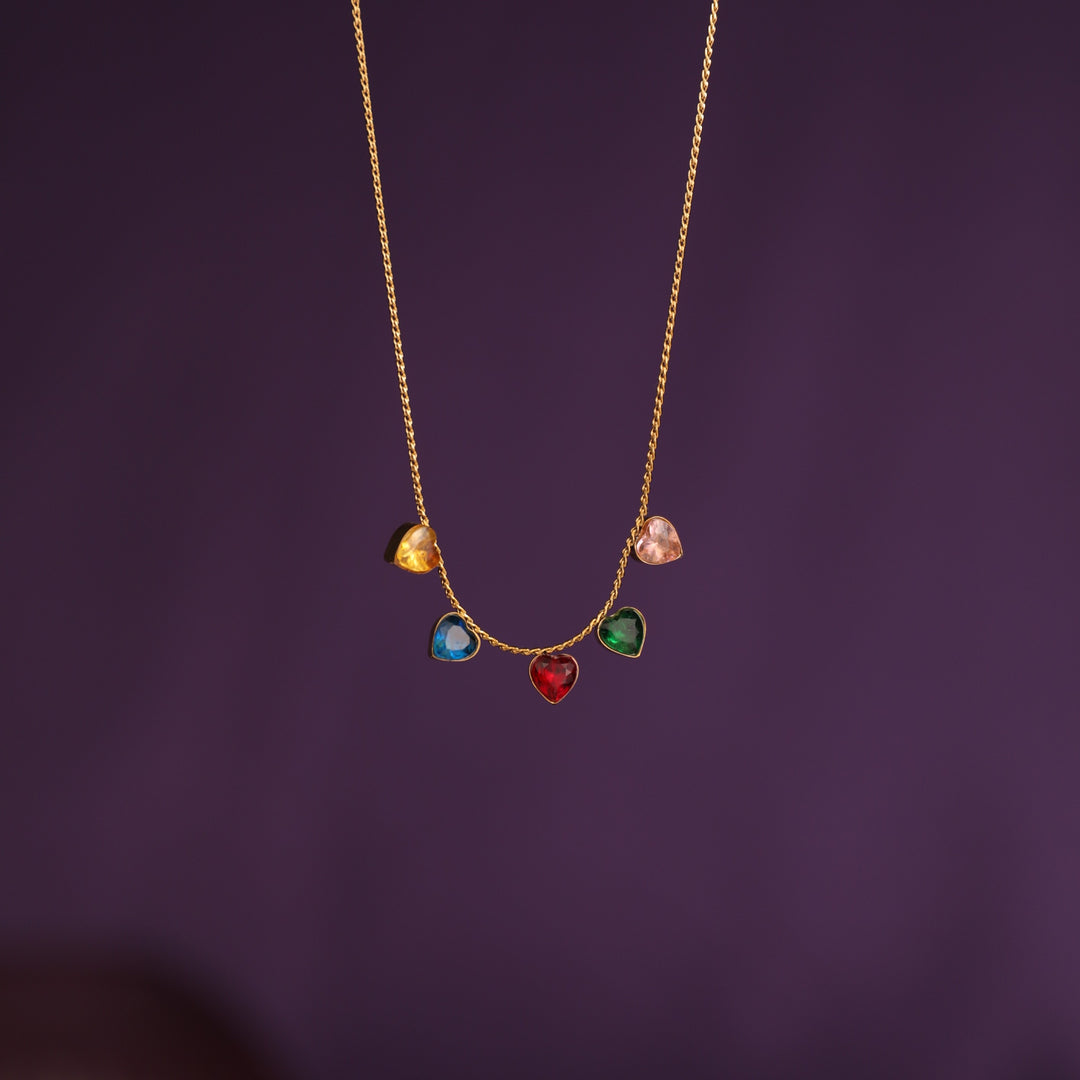 Multicolor Heart Drop Necklace